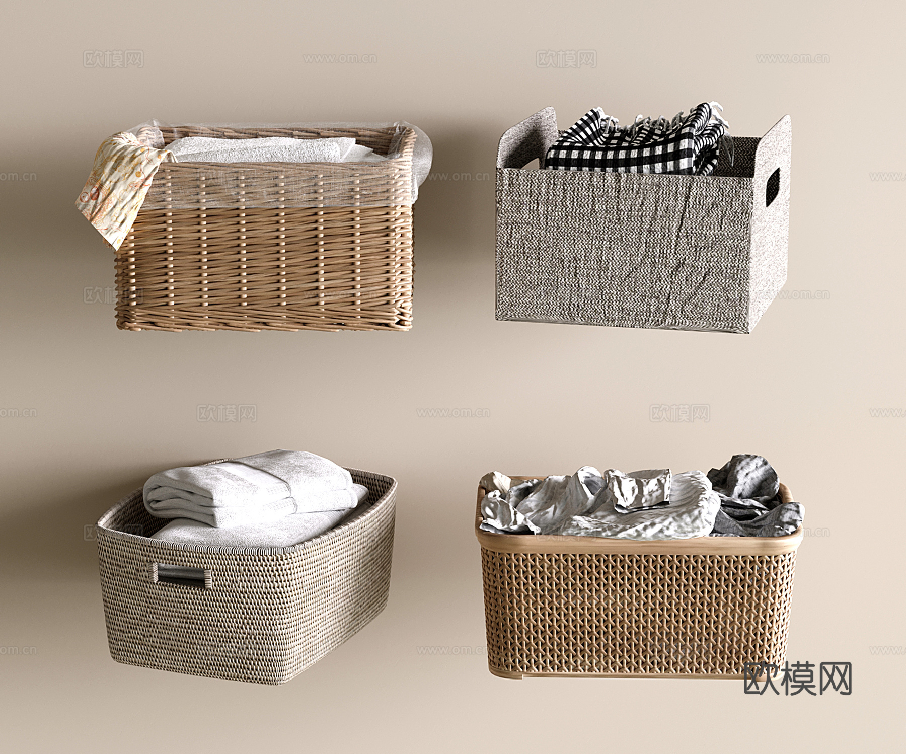 中古风收纳筐 草编藤编筐 脏衣框 收纳篮su模型