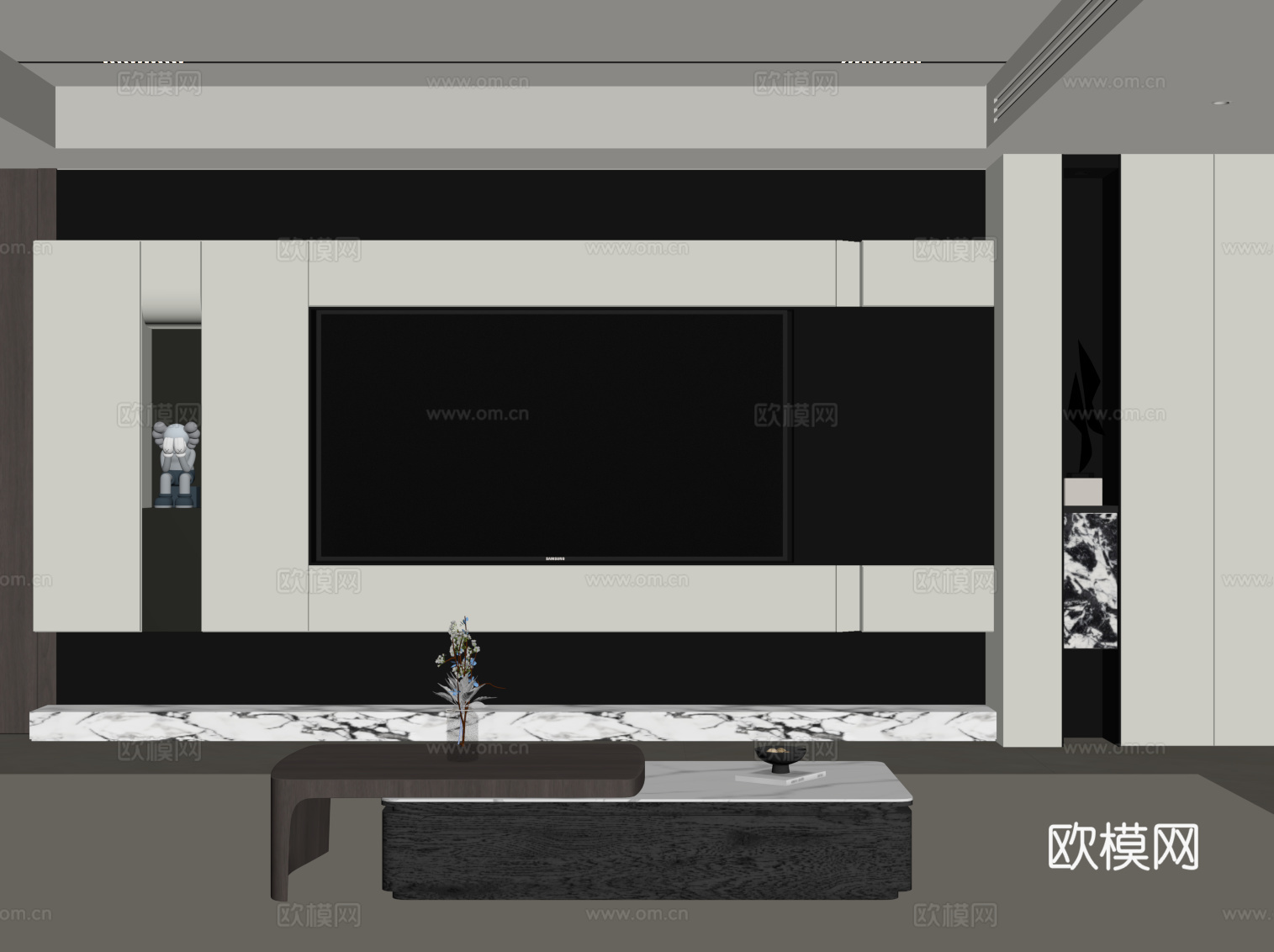 现代意式电视背景墙 茶几su模型