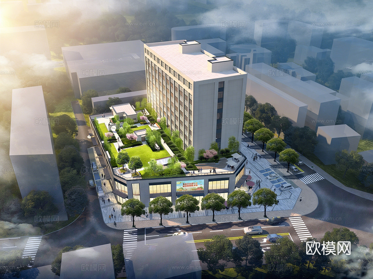 现代庭院景观 阳台花园 办公楼su模型下载（渲染图1）