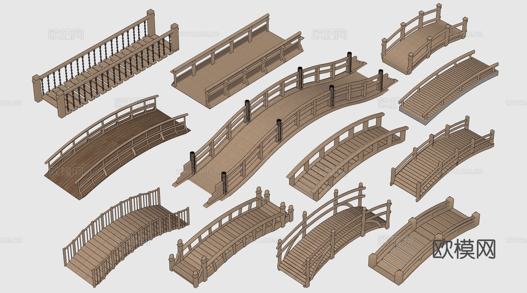 现代景观小桥 景观桥 木拱桥 公园桥su模型