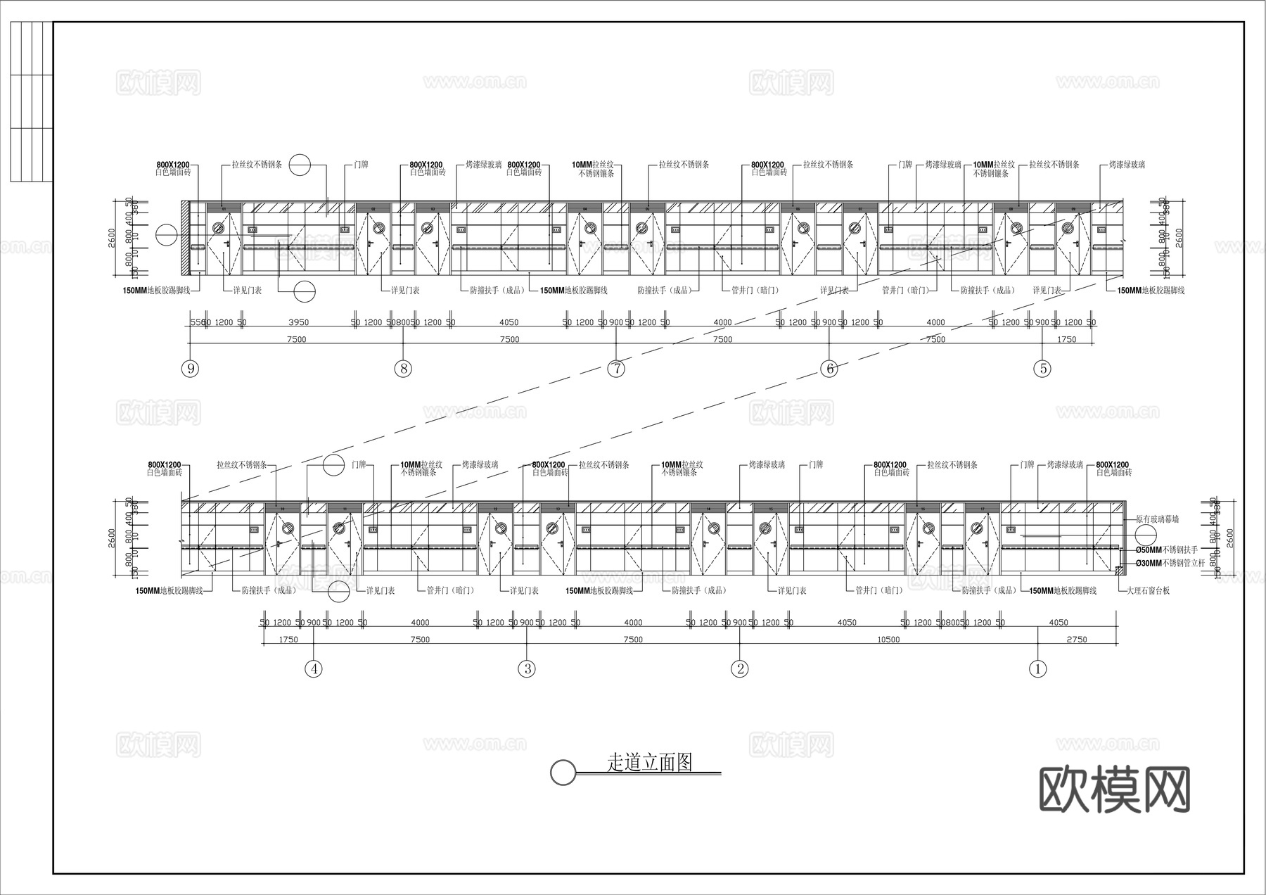 走道立面cad施工图下载