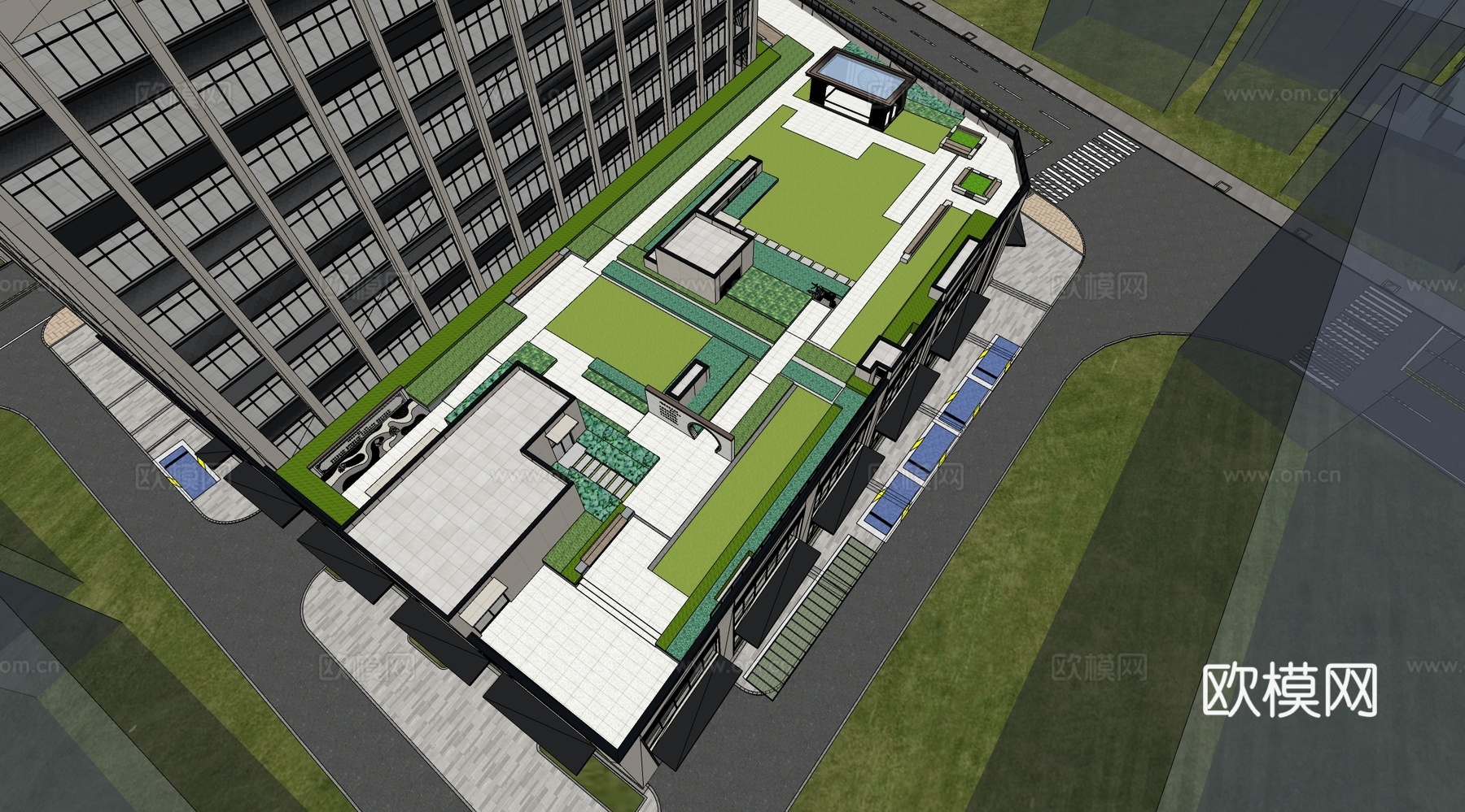 现代庭院景观 阳台花园 办公楼su模型下载（渲染图3）