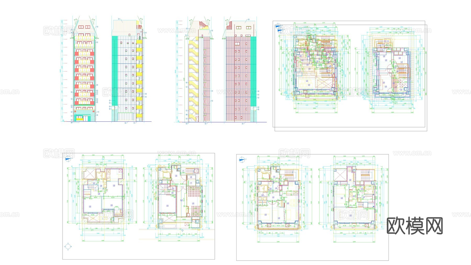 高层写字楼住宅公寓建筑平面图立面图纸cad施工图下载