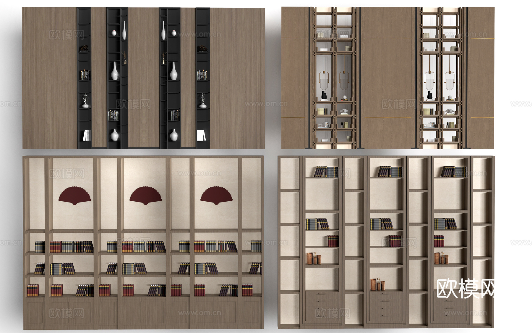 新中式装饰架 博古架 书架 置物架su模型