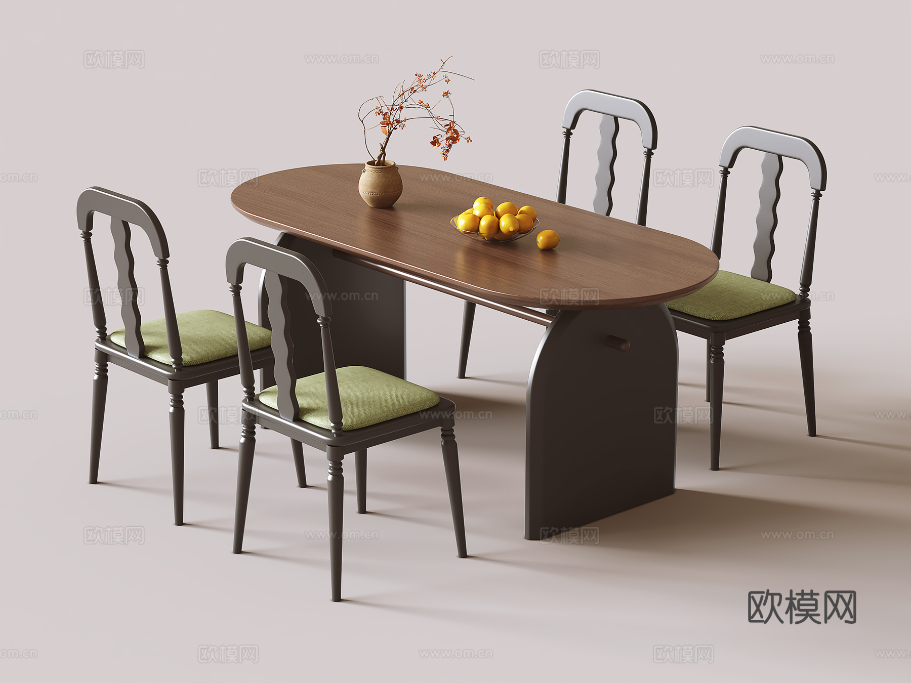 中古风餐桌椅3d模型