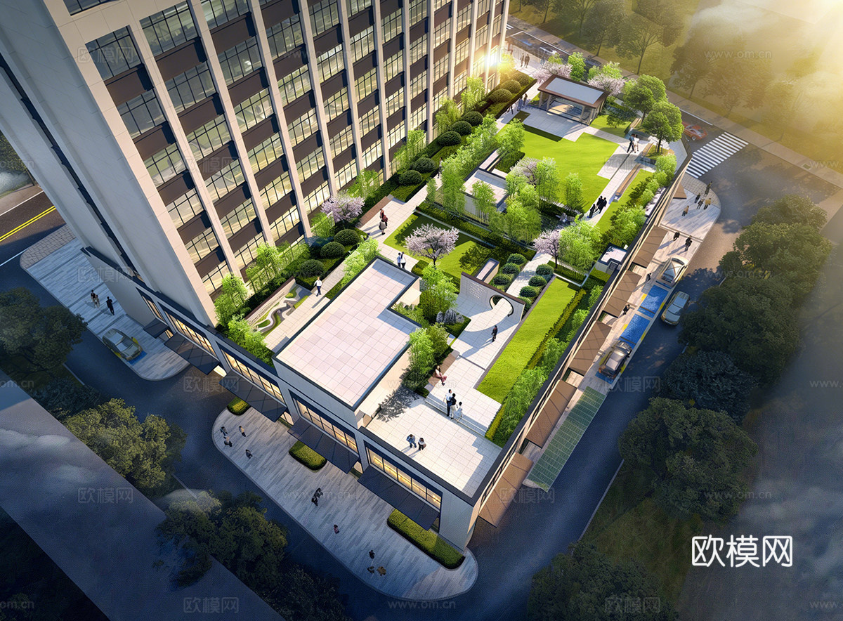 现代庭院景观 阳台花园 办公楼su模型下载（渲染图2）