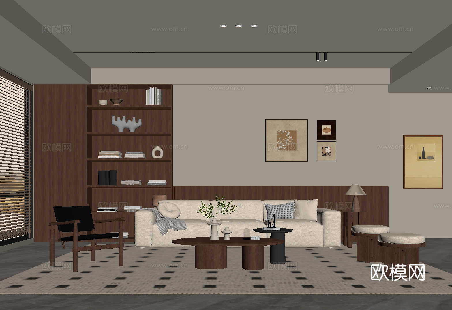 中古风客厅 沙发茶几组合su模型