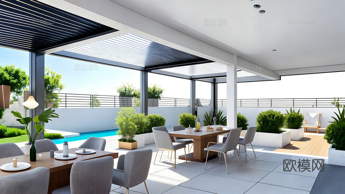 现代庭院景观 屋顶花园su模型下载（渲染图1）