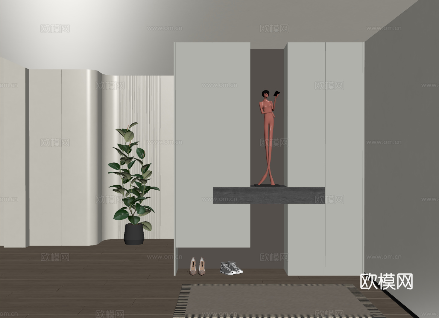 现代入户鞋柜 玄关隔断柜su模型