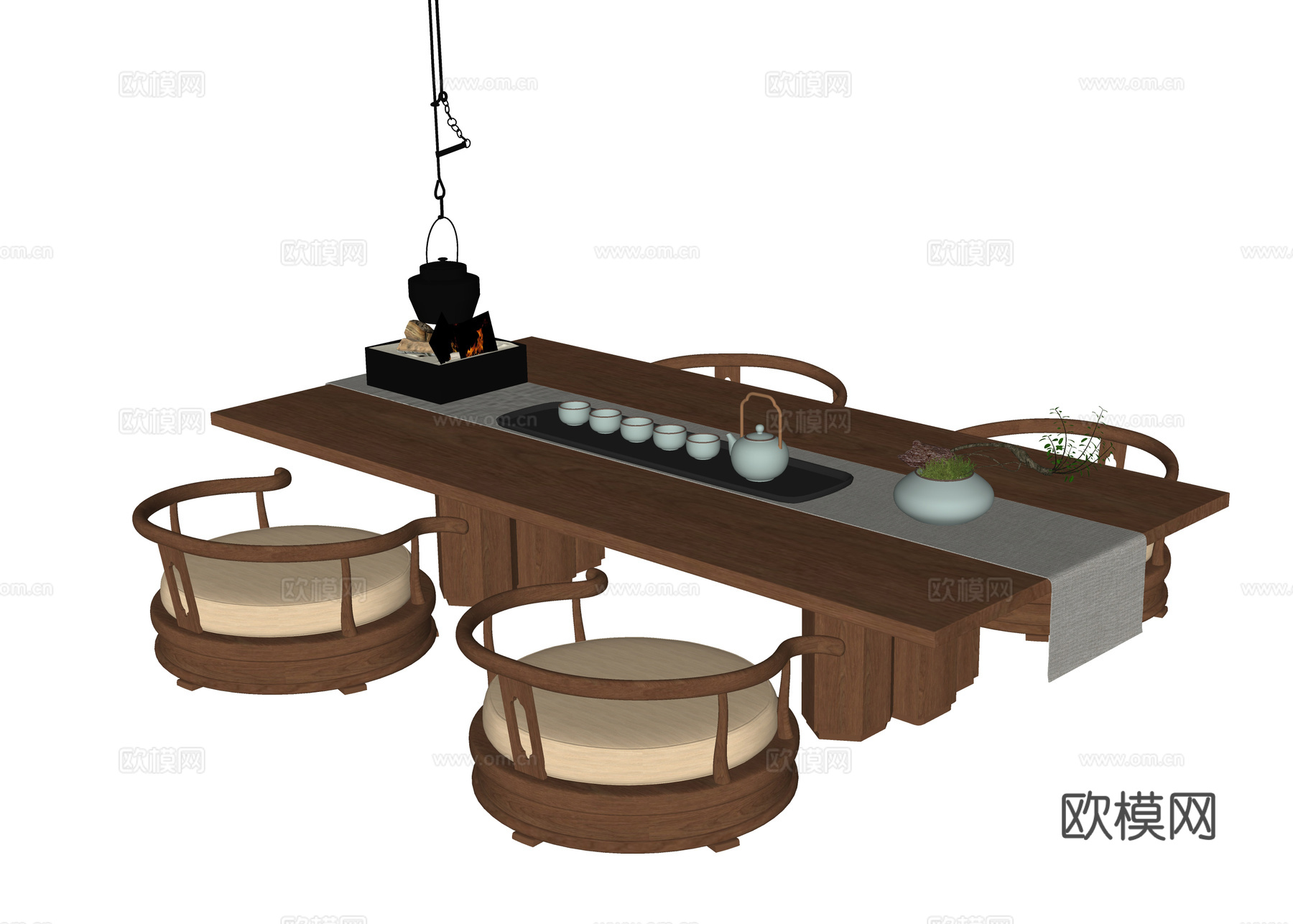 现代榻榻米茶桌椅su模型