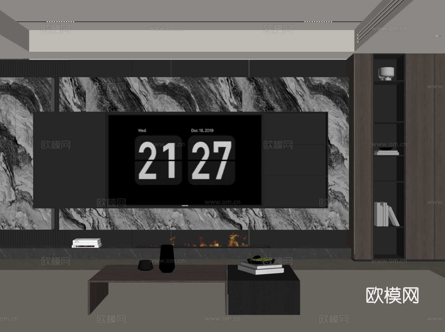 现代意式电视背景墙 茶几su模型