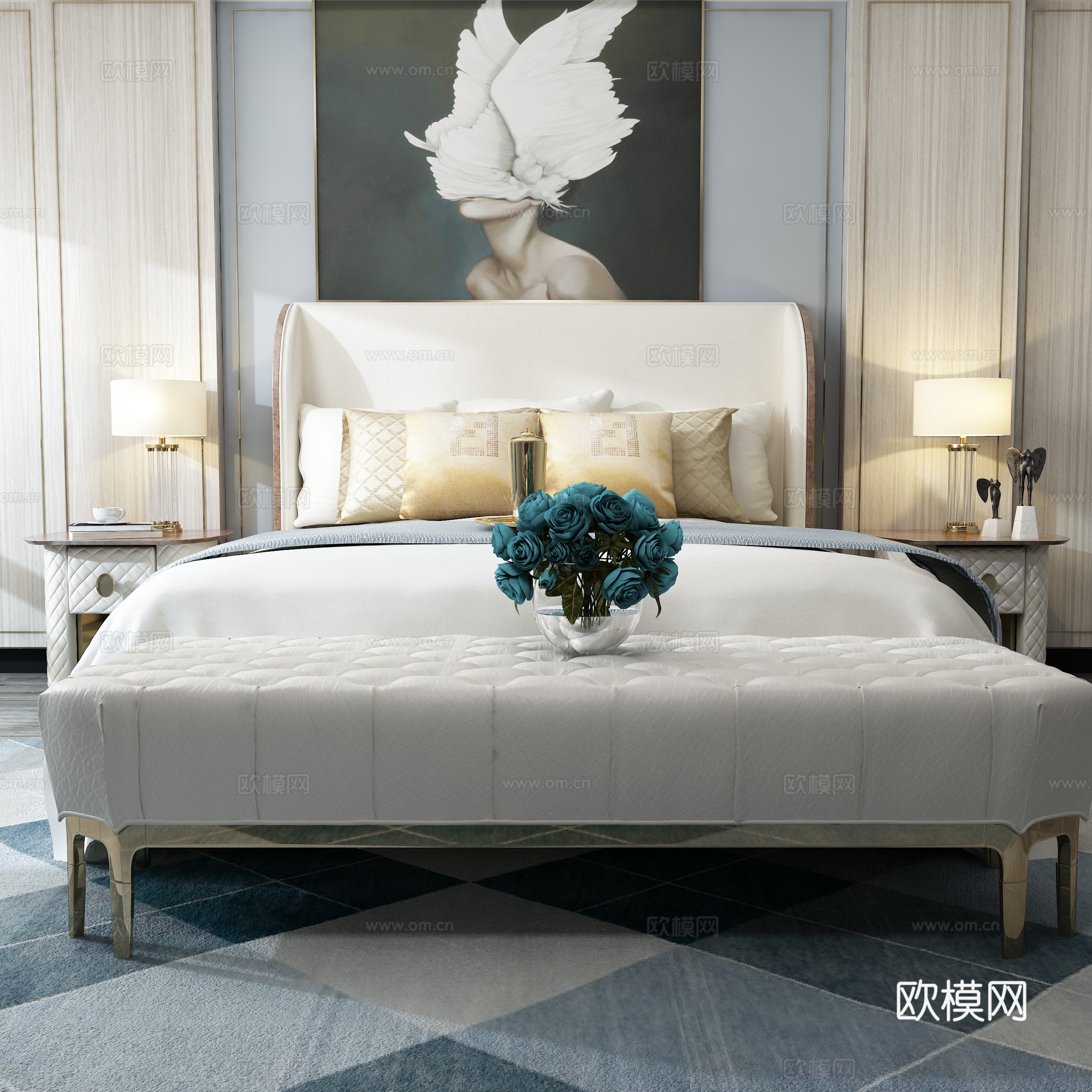 现代北欧床具组合3d模型
