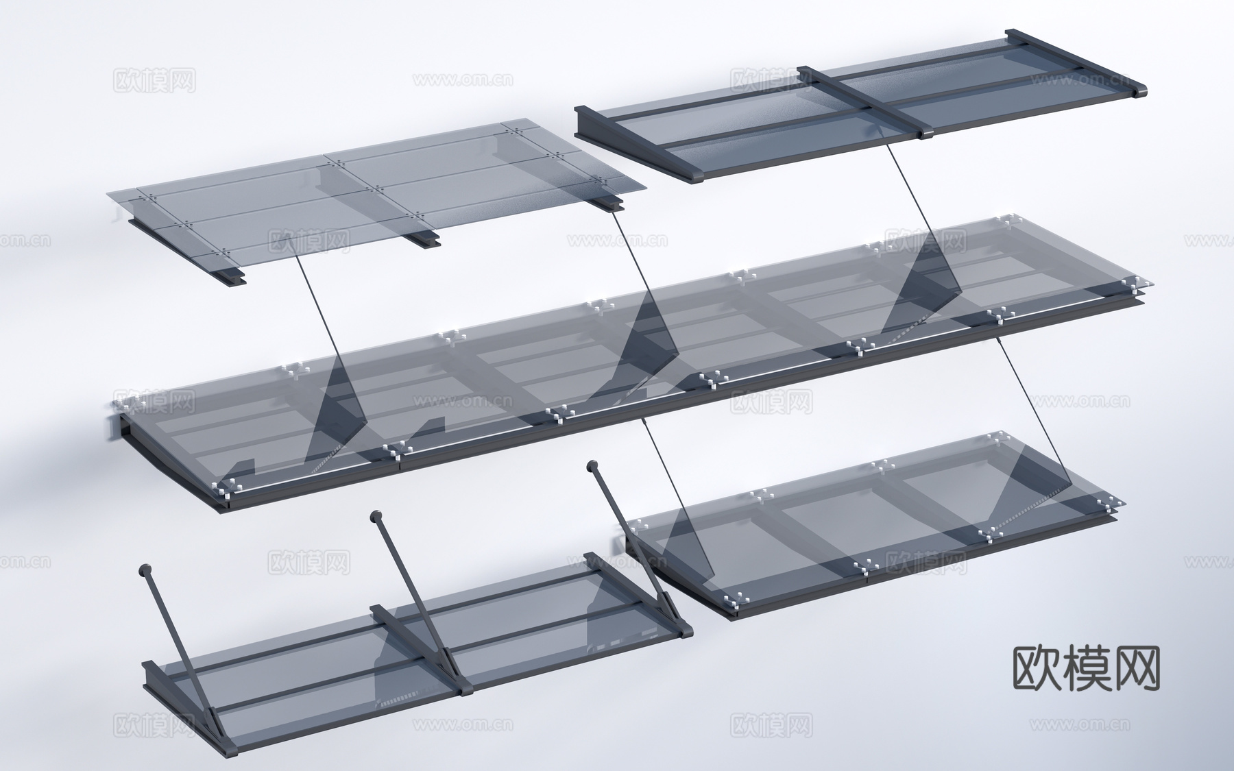 现代玻璃雨棚 钢构雨棚 玻璃雨打 阳光棚su模型