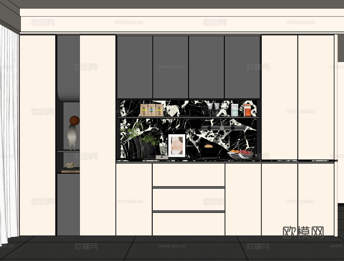 现代餐边柜  餐厅餐边柜 酒柜餐边柜 茶水柜 备餐柜su模型