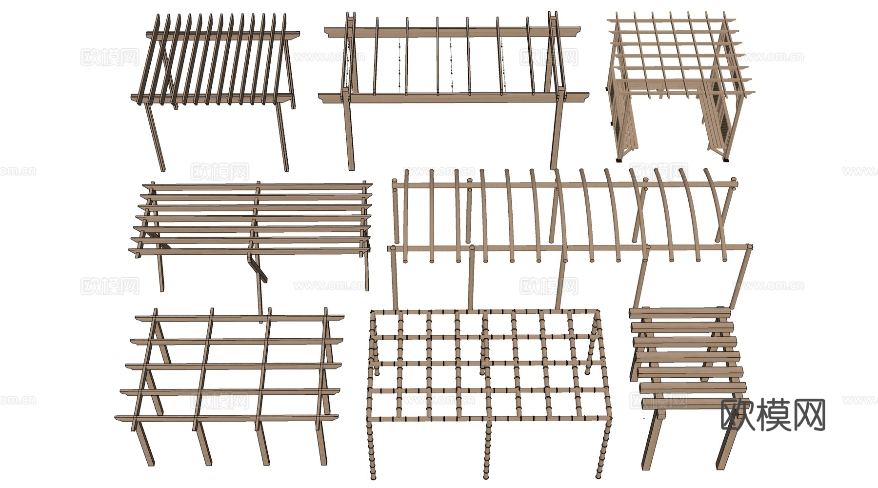 现代景观花架 葡萄架 廊架 绿植爬架su模型