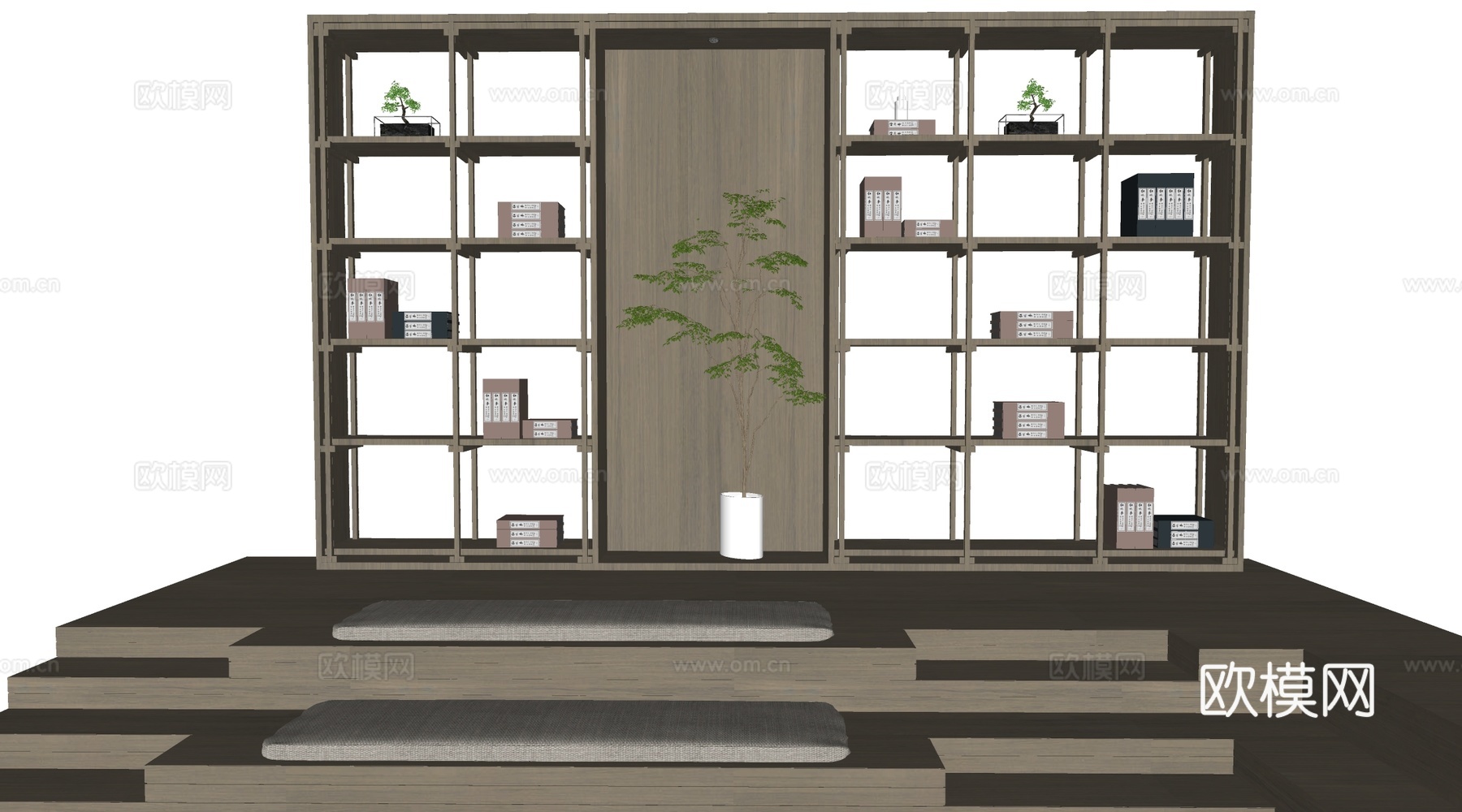 新中式装饰架 新中式书架 置物架su模型