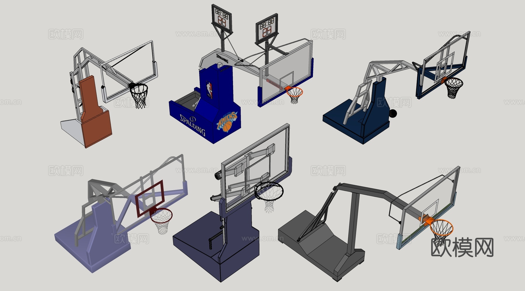 现代篮球架 篮球框su模型
