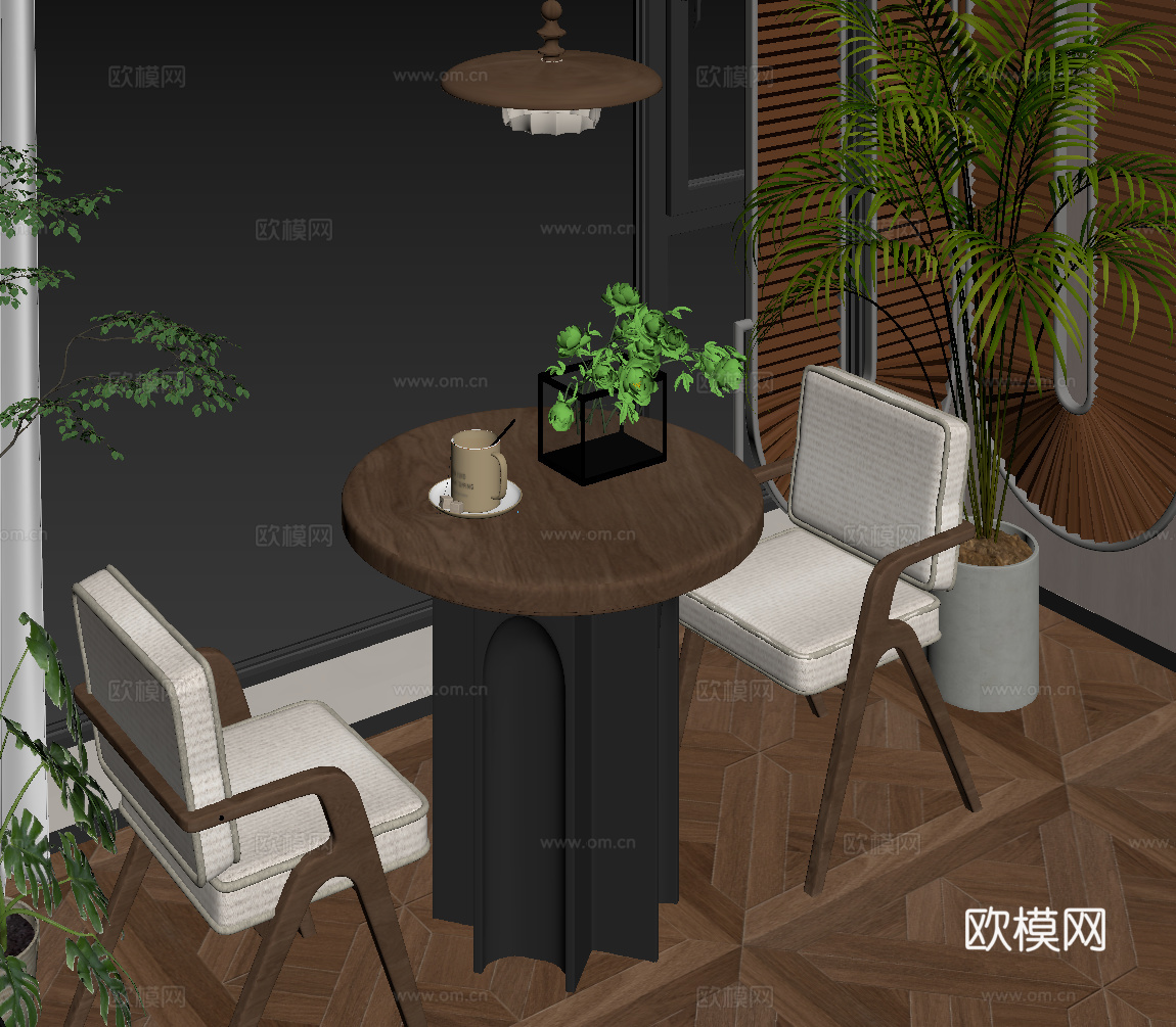 法式中古风阳台 休闲桌椅 圆桌su模型