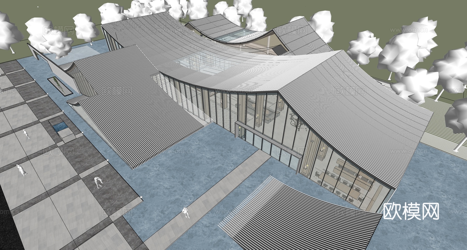 新中式售楼处建筑su模型下载（渲染图2）