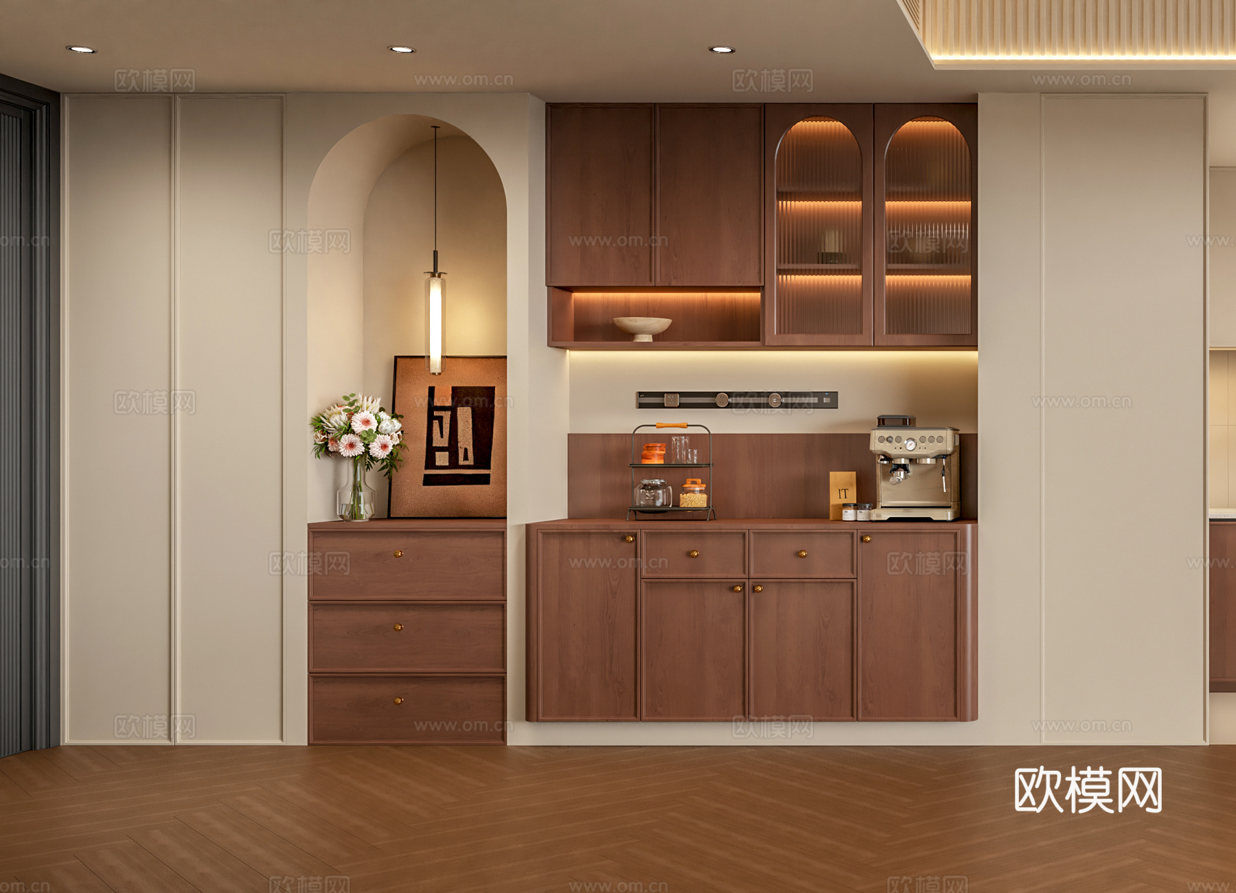 现代法式餐边柜 开放式厨房 餐厅酒柜 装饰柜su模型