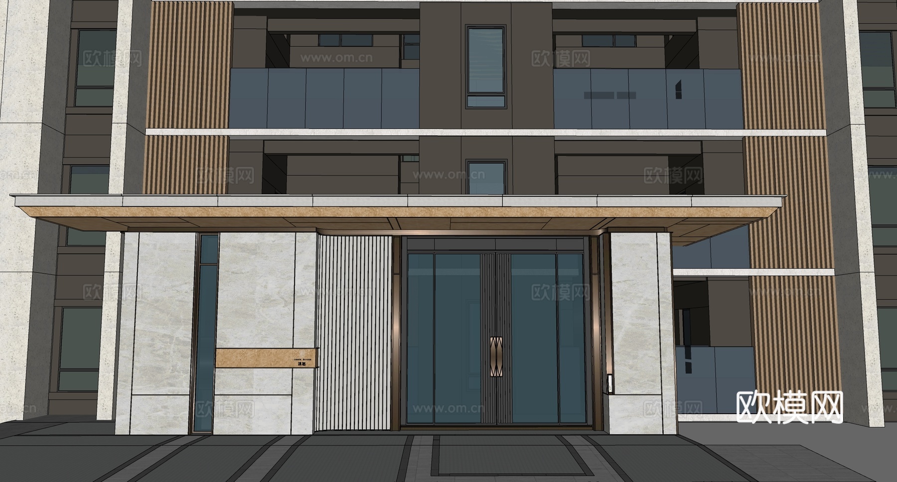 现代单元入户 住宅入户大门 单元入口入户大门su模型