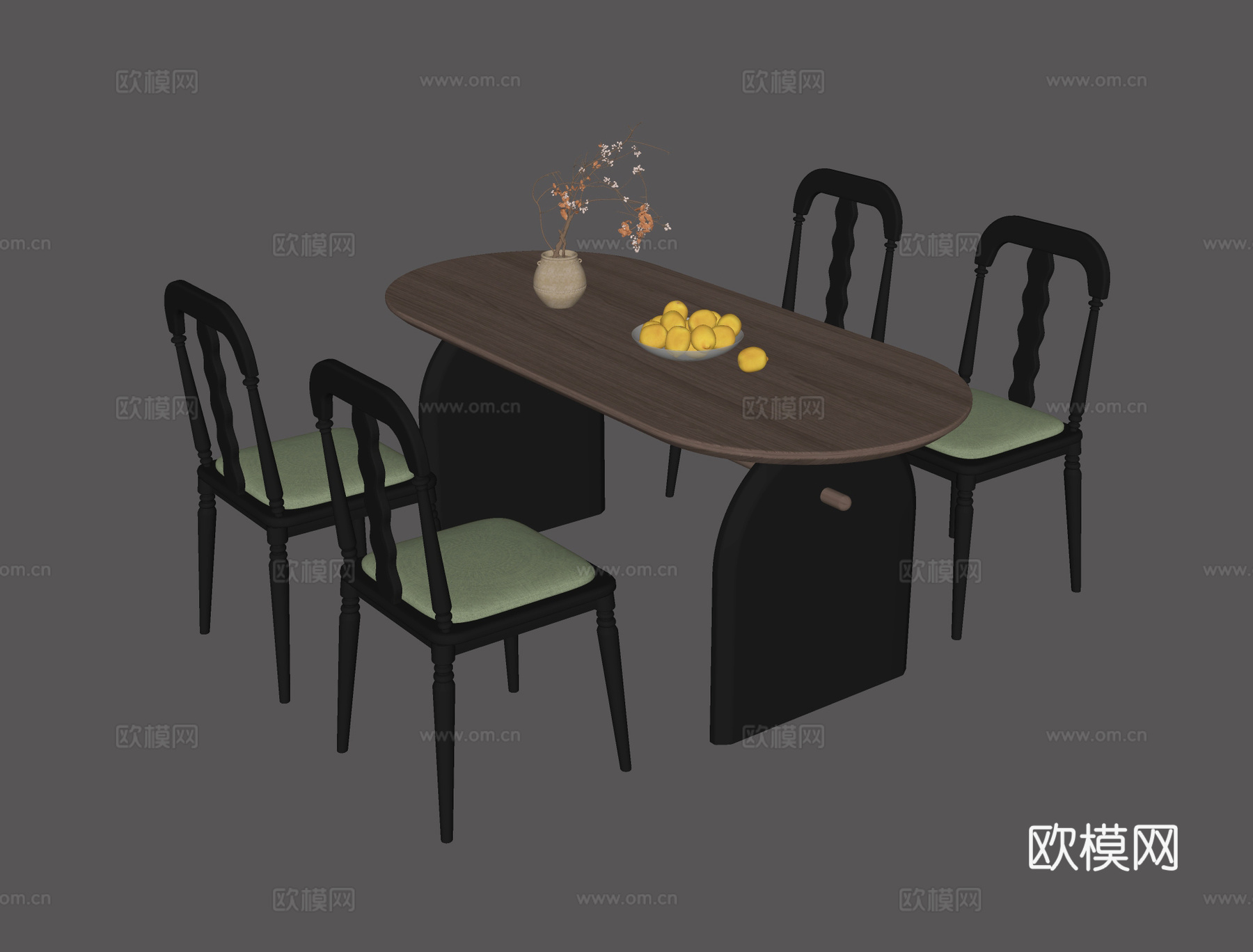 中古风餐桌椅su模型下载（渲染图2）