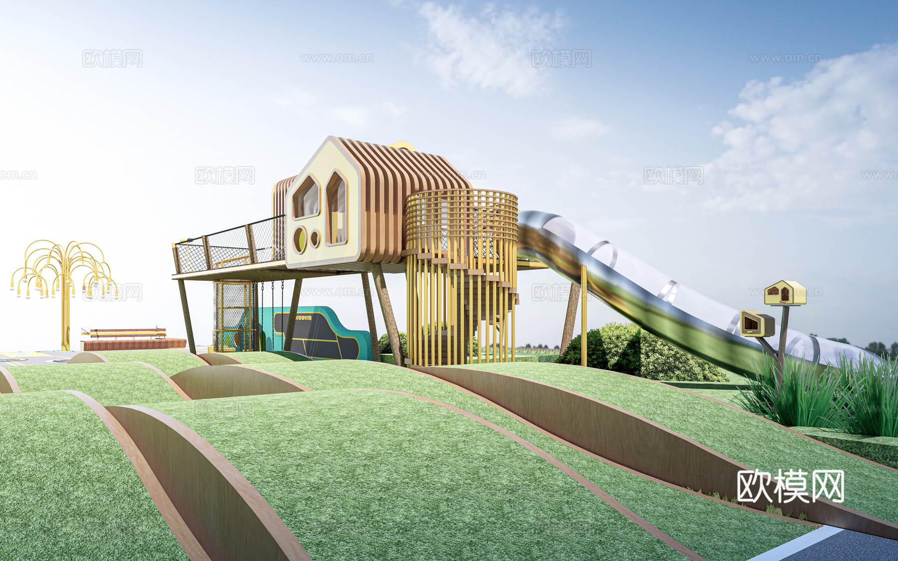 现代儿童游乐器材 儿童滑梯 儿童设施su模型