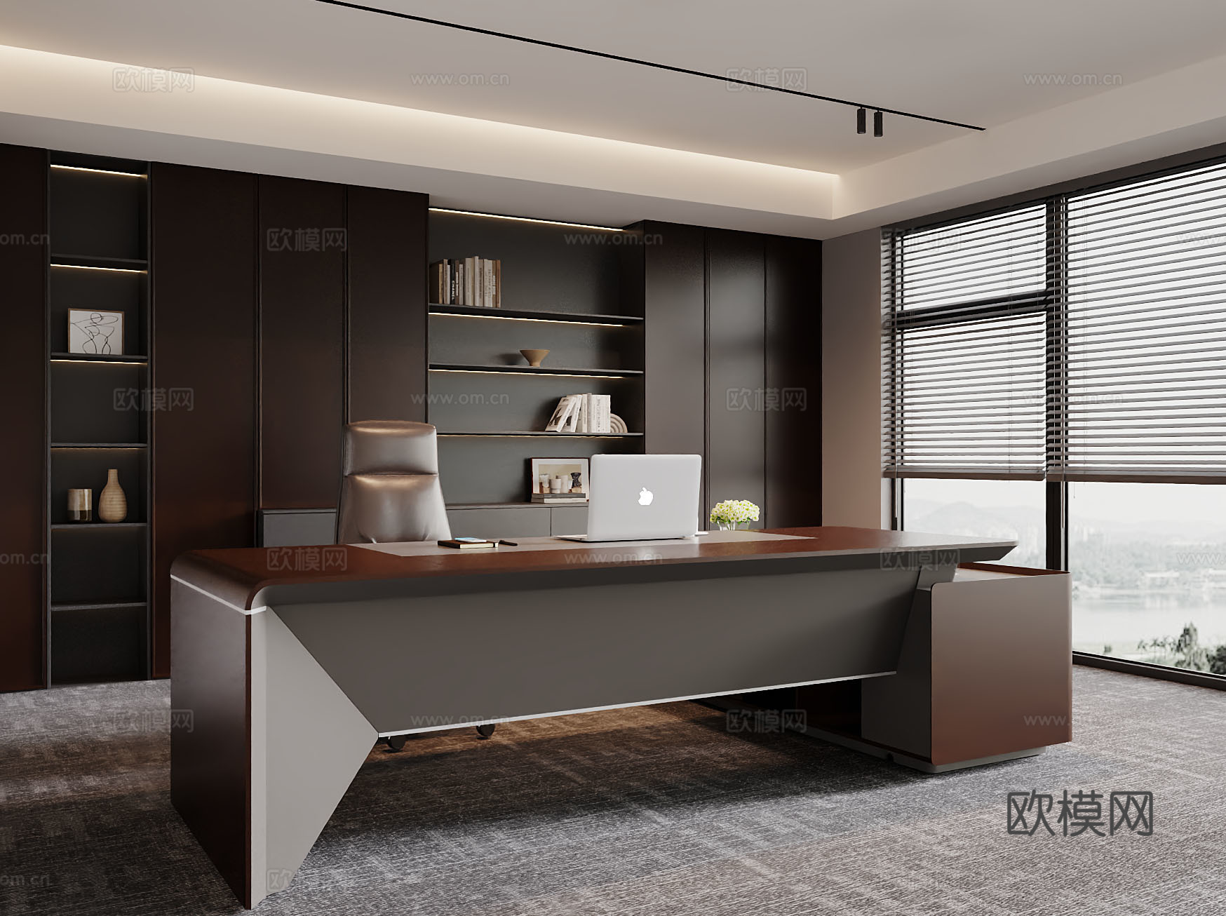 现代经理办公室  大班台su模型