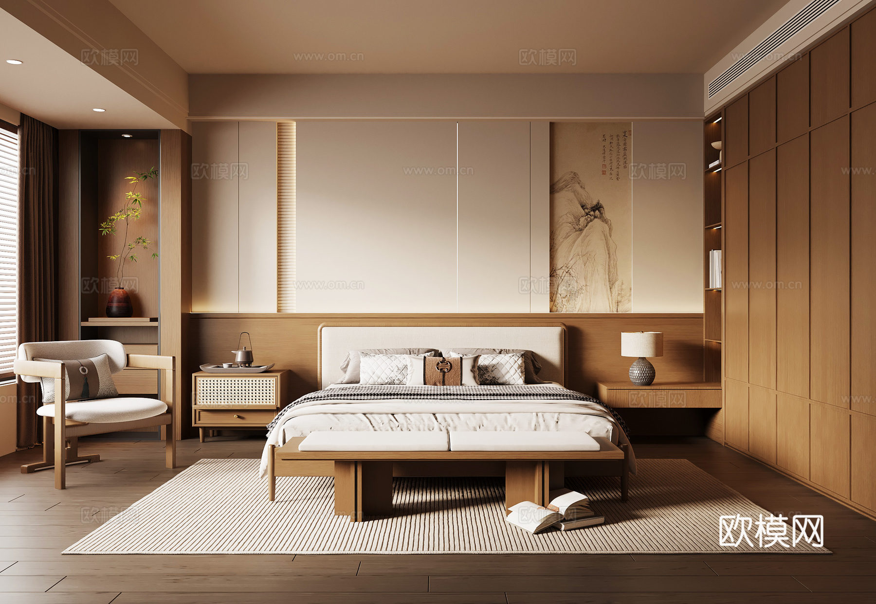 新中式卧室 宋氏风卧室su模型