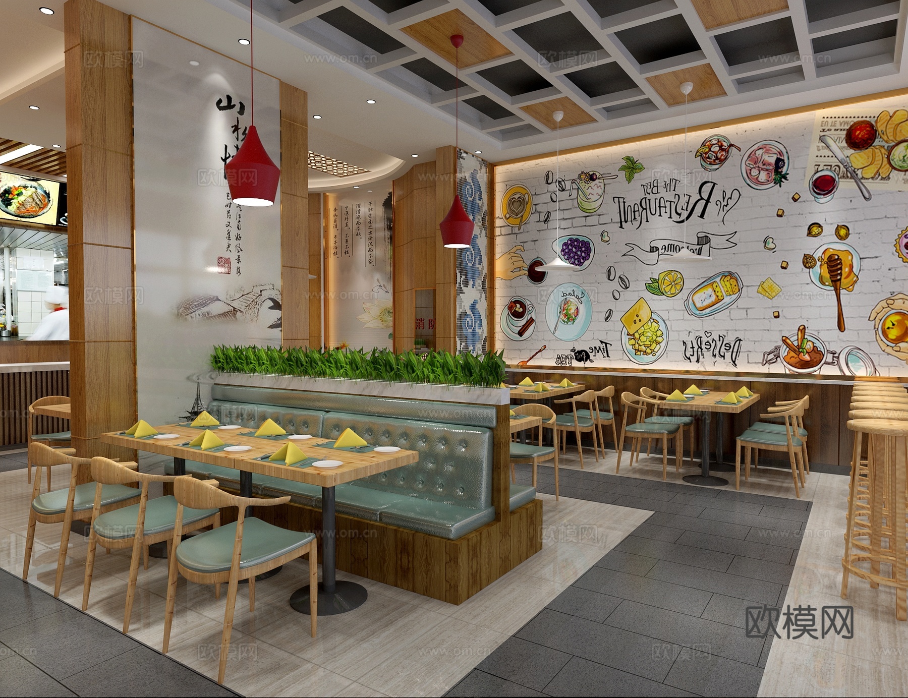 新中式风格快餐厅3d模型