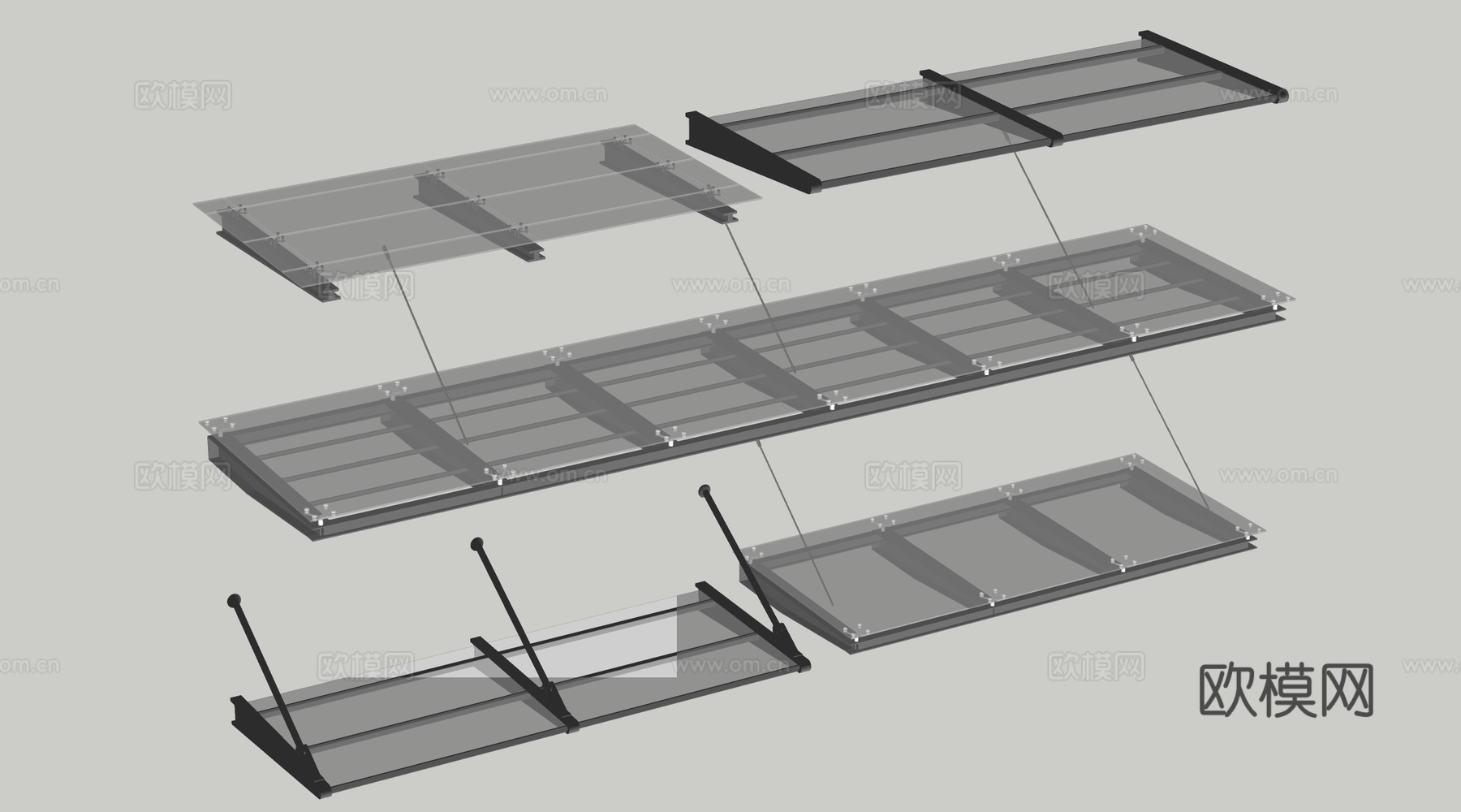 现代玻璃雨棚 钢构雨棚 玻璃雨打 阳光棚su模型
