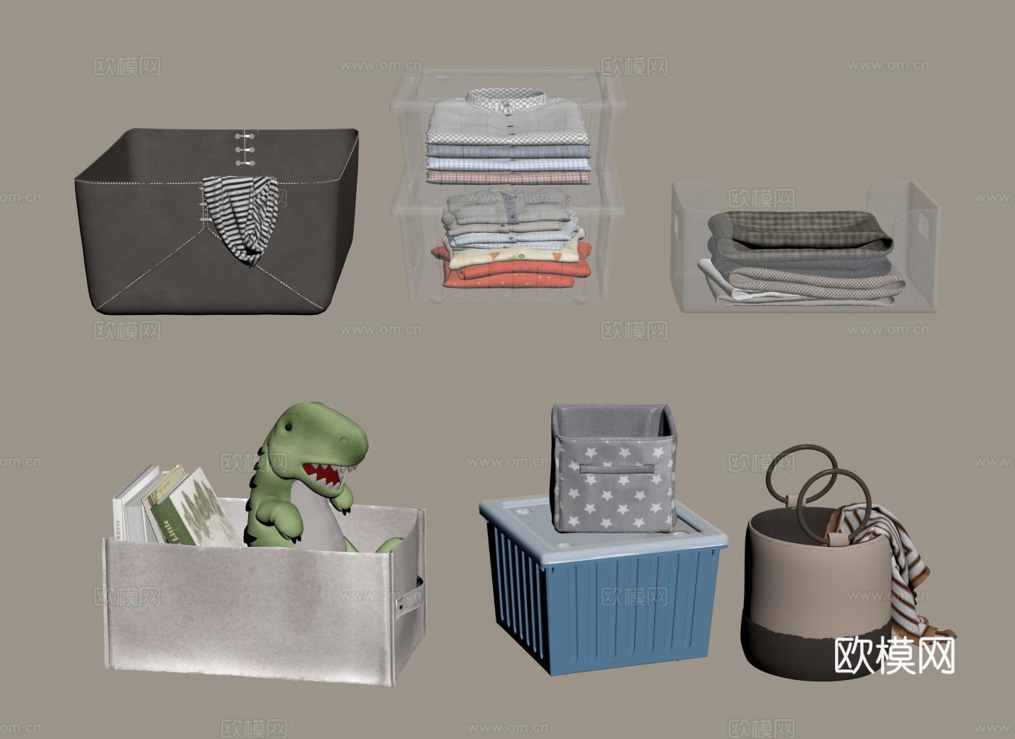 现代皮质收纳筐 布艺收纳框 储物盒 脏衣娄 塑料收纳盒su模型