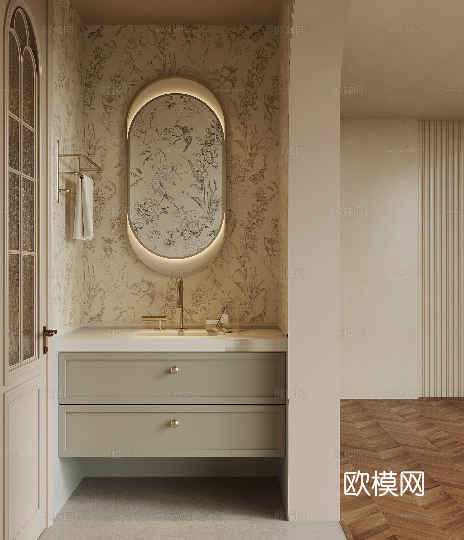 法式卫生间干区 浴室柜su模型