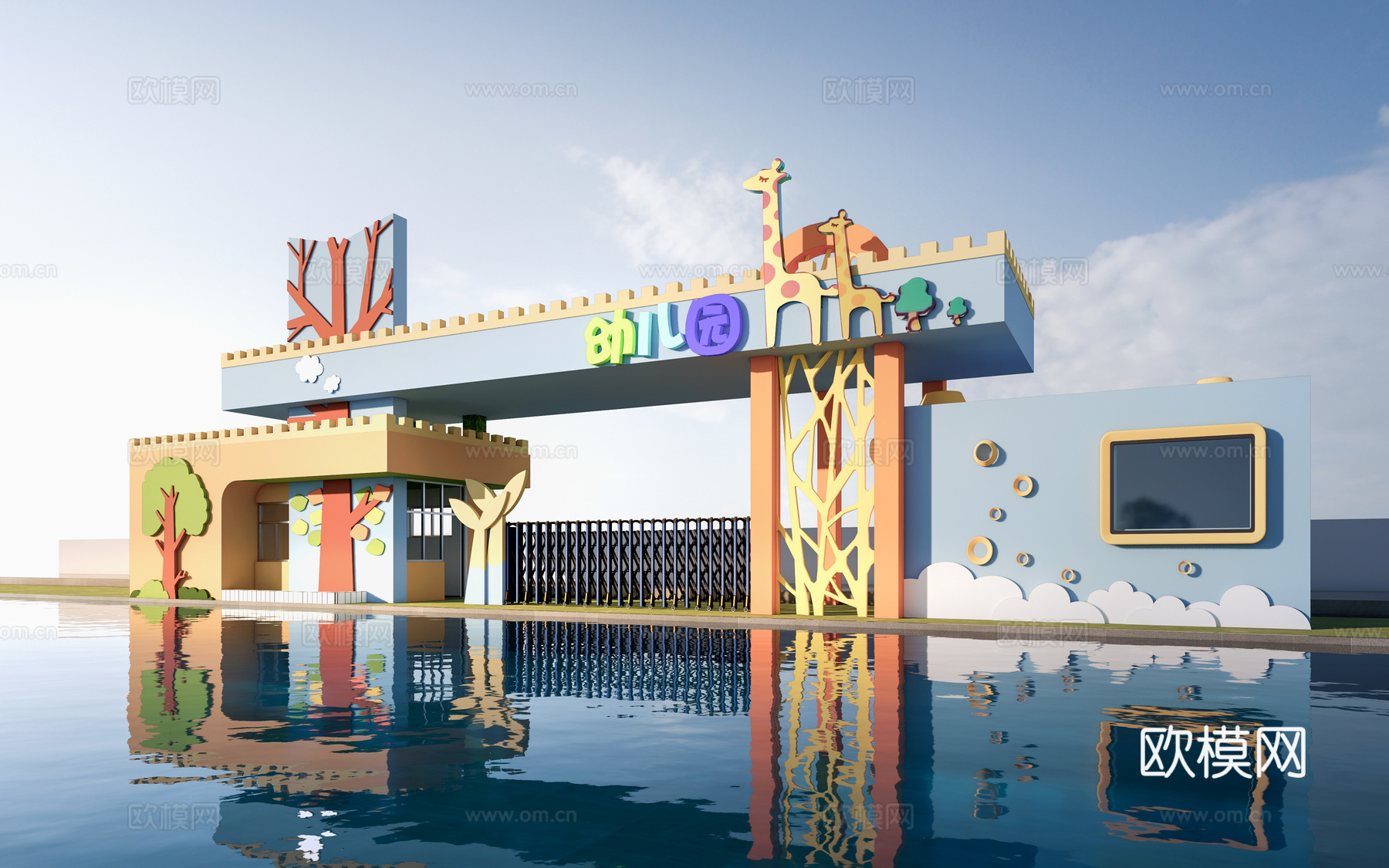 现代幼儿园大门 学校大门 幼儿园入口su模型