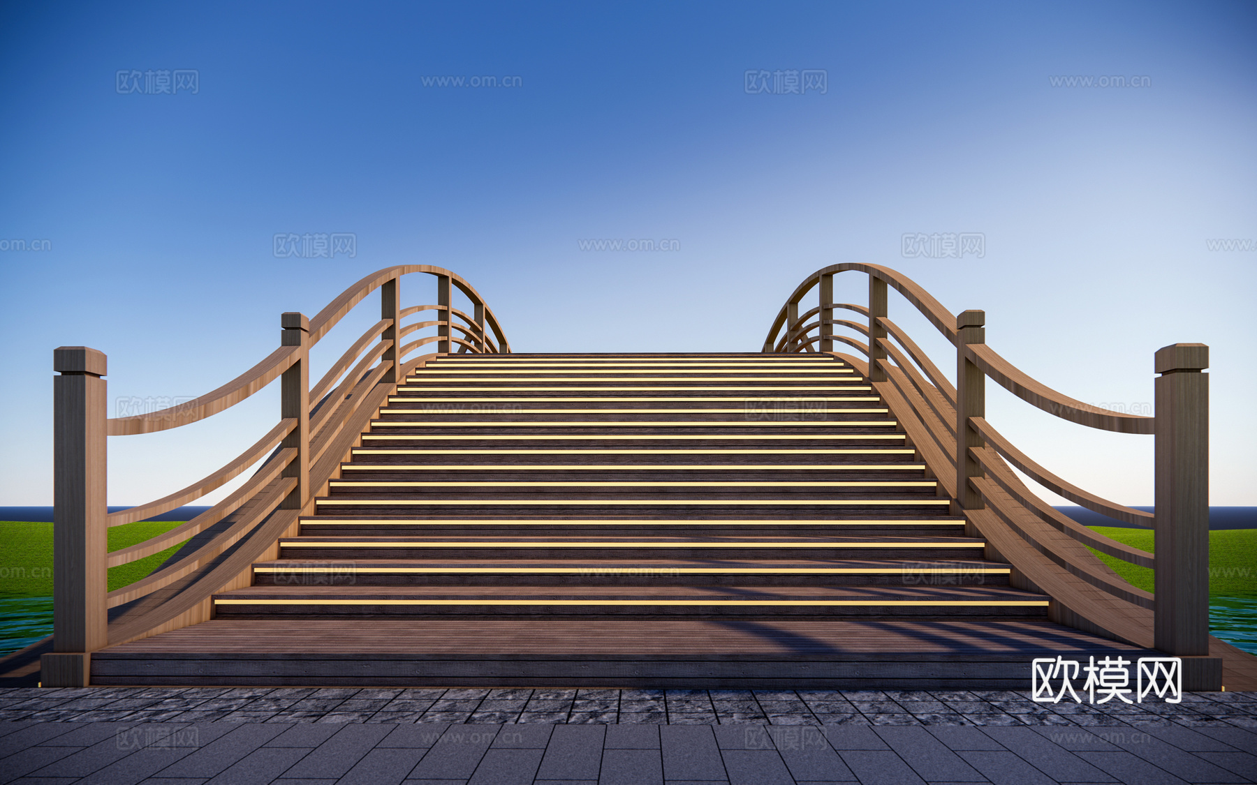 现代木拱桥 景观桥 公园小桥su模型