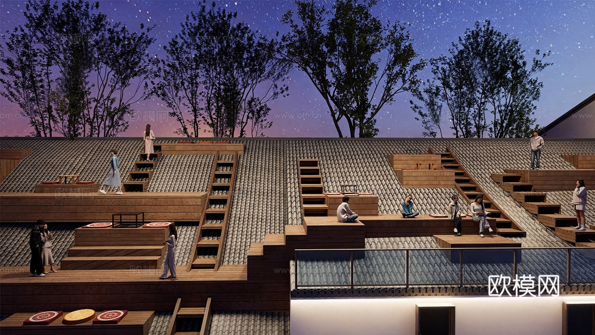 现代屋顶花园 屋顶观景台su模型