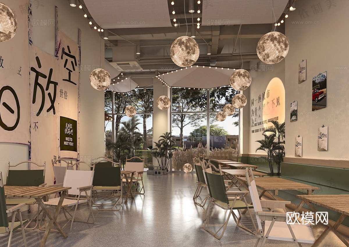 工业风餐饮店 烧烤店 烤肉店 火锅店su模型下载（渲染图1）