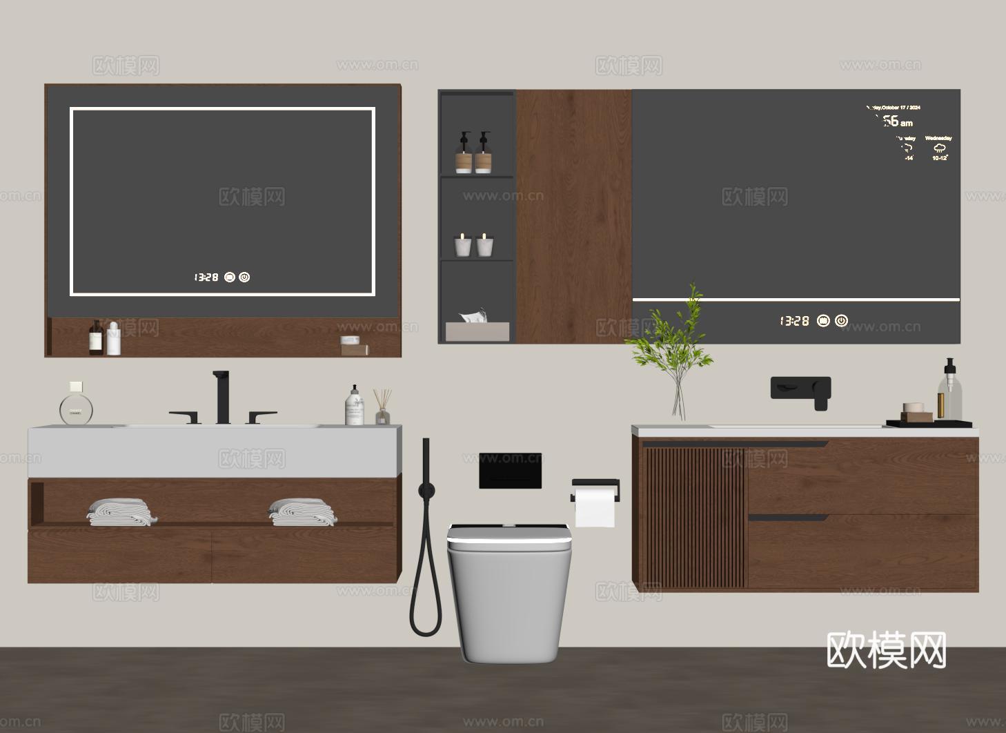 现代浴室柜 中古洗手台 洗漱台su模型