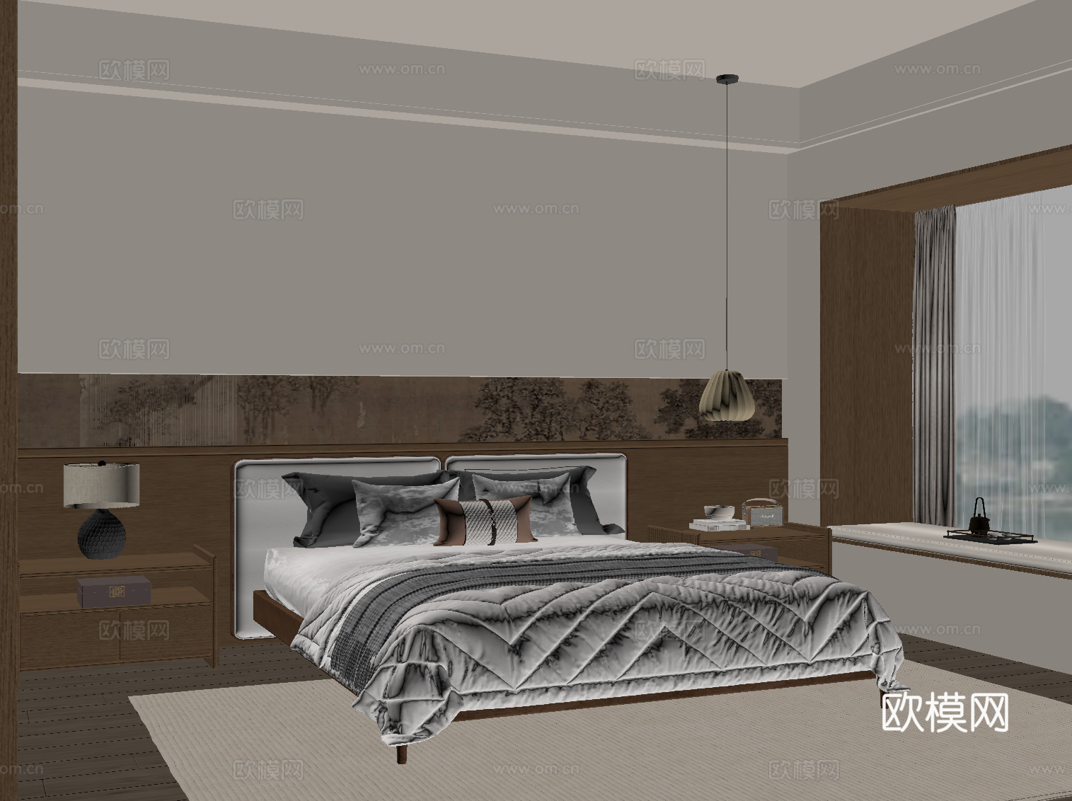 新中式卧室 宋氏风卧室su模型