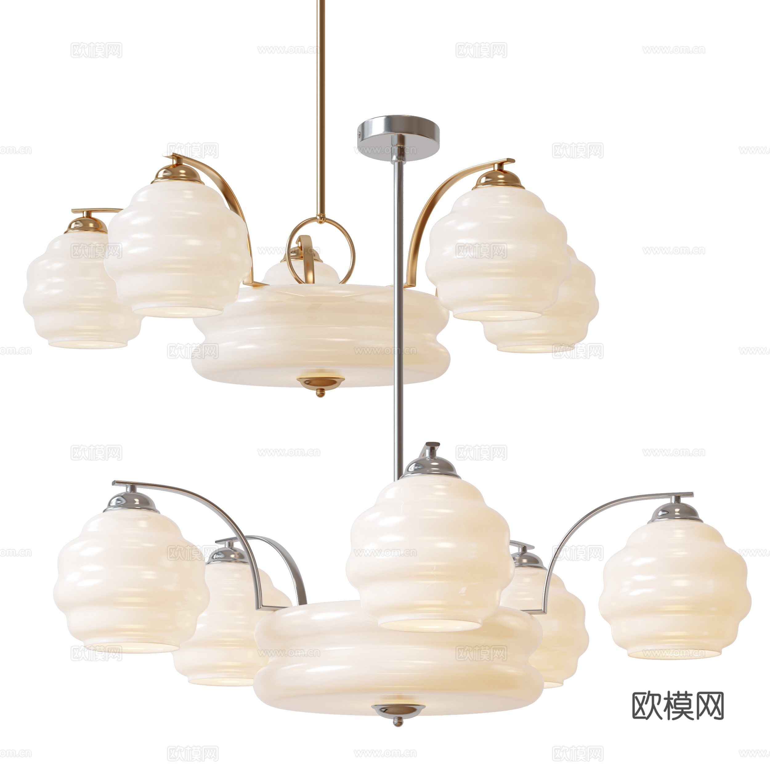 现代法式吊灯 金属吊灯 多头吊灯 奶油风吊灯 客厅吊灯 卧3d模型下载（渲染图1）