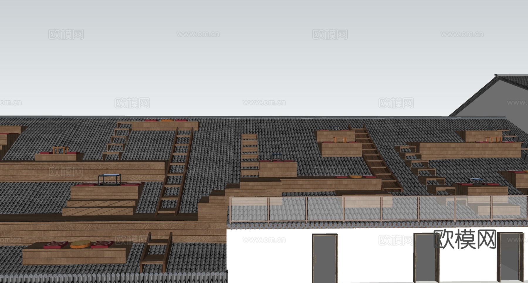 现代屋顶花园 屋顶观景台su模型