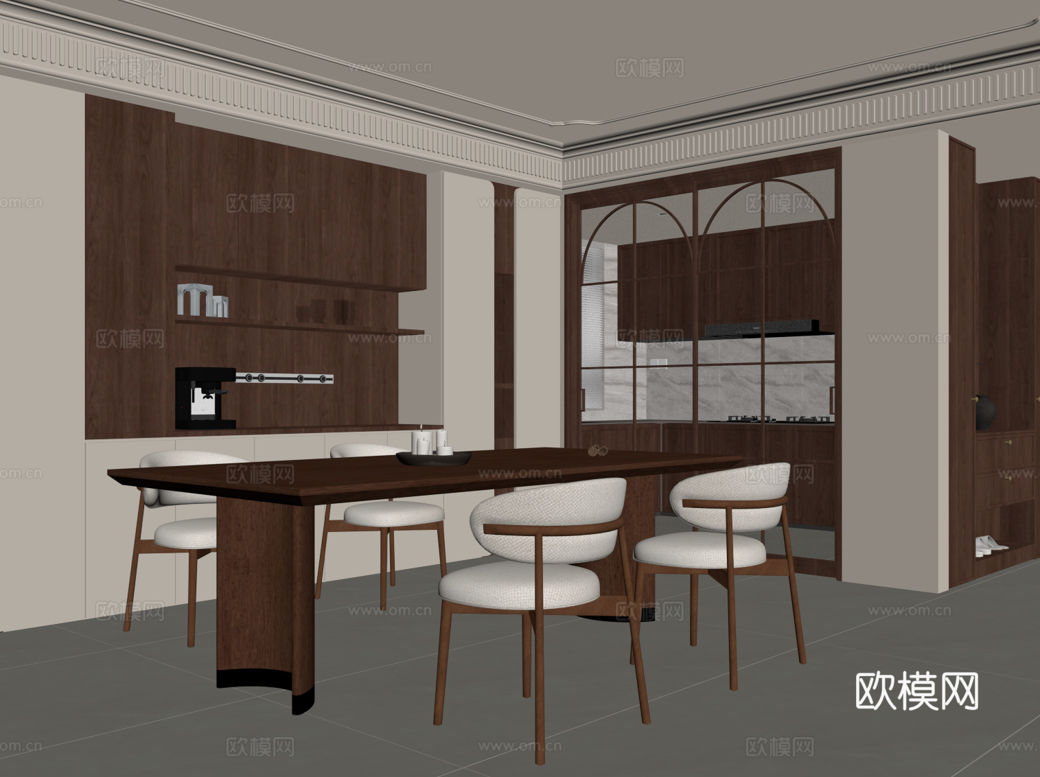 中古餐厅 餐桌椅 餐边柜su模型