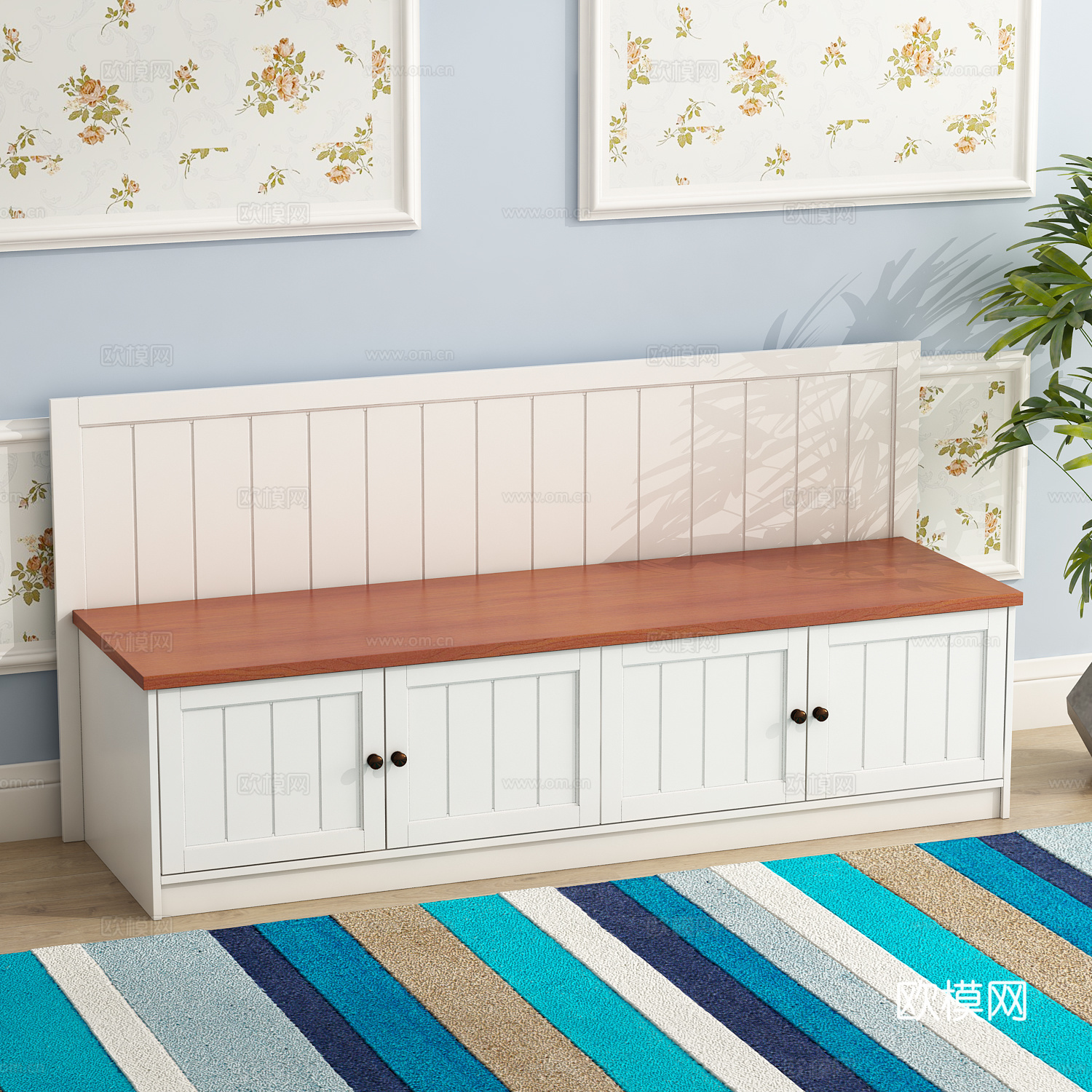 田园卡座 沙发 地毯 绿植模型3d模型