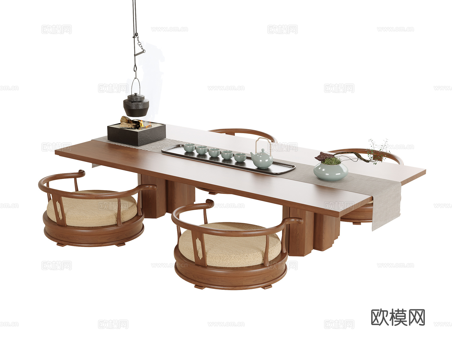现代榻榻米茶桌椅su模型