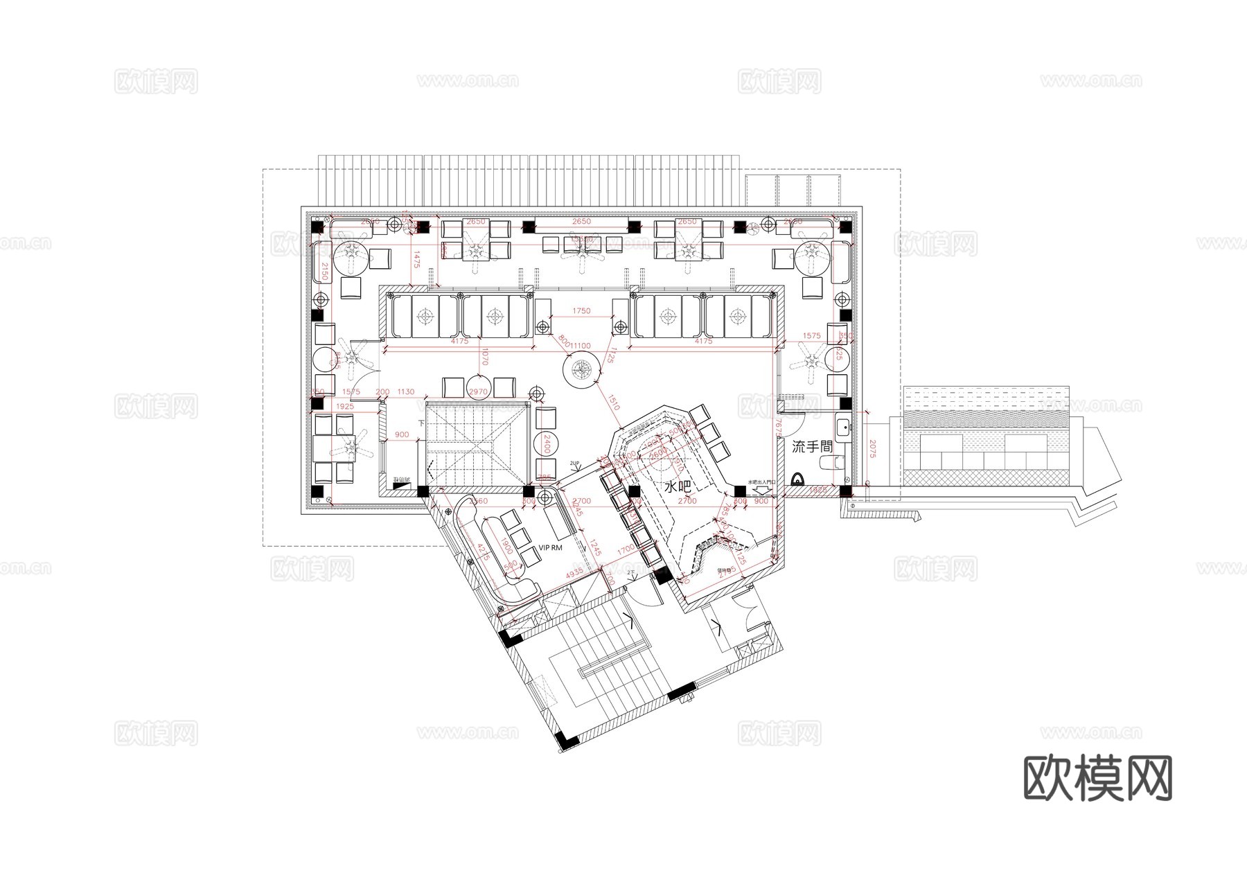 蔡澜点心佛山叁色粤菜广东菜中式餐厅平面布置图cad施工图