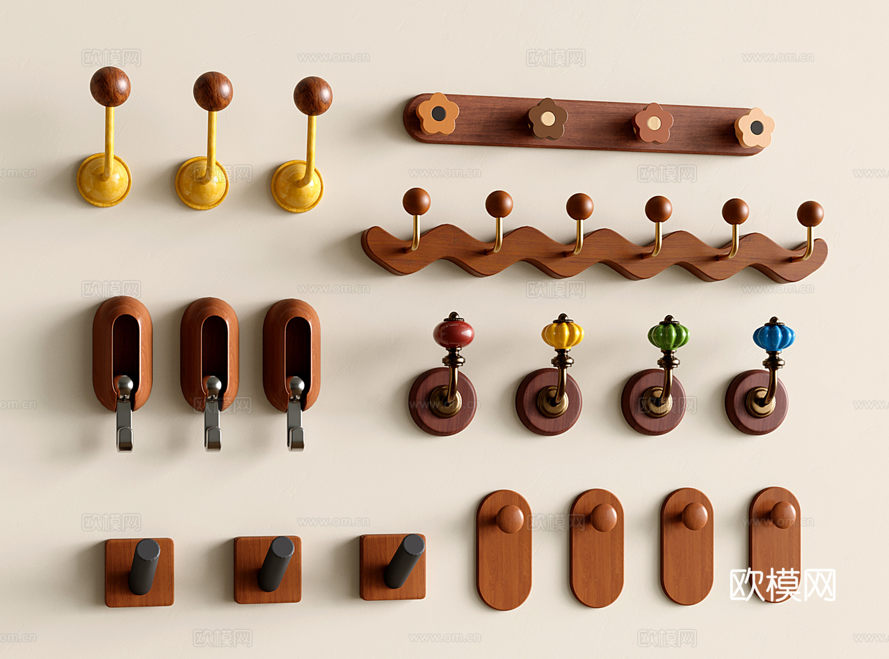 包豪斯挂钩 中古复古挂衣钩 多巴胺挂衣架su模型