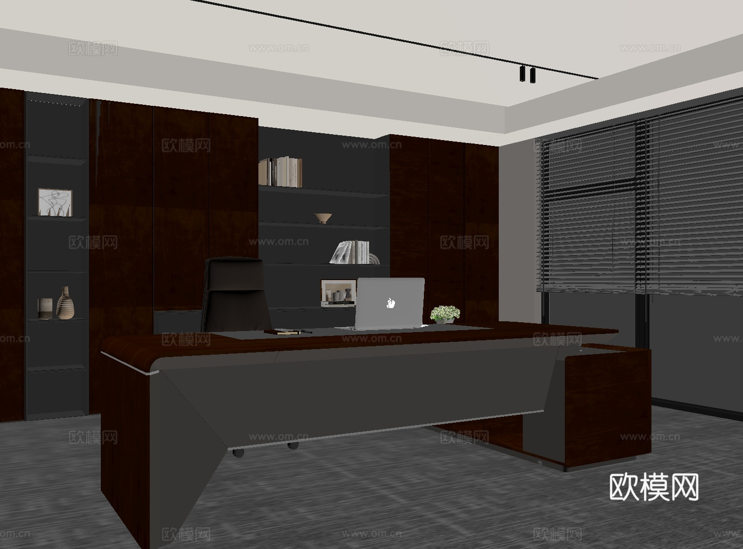 现代经理办公室  大班台su模型