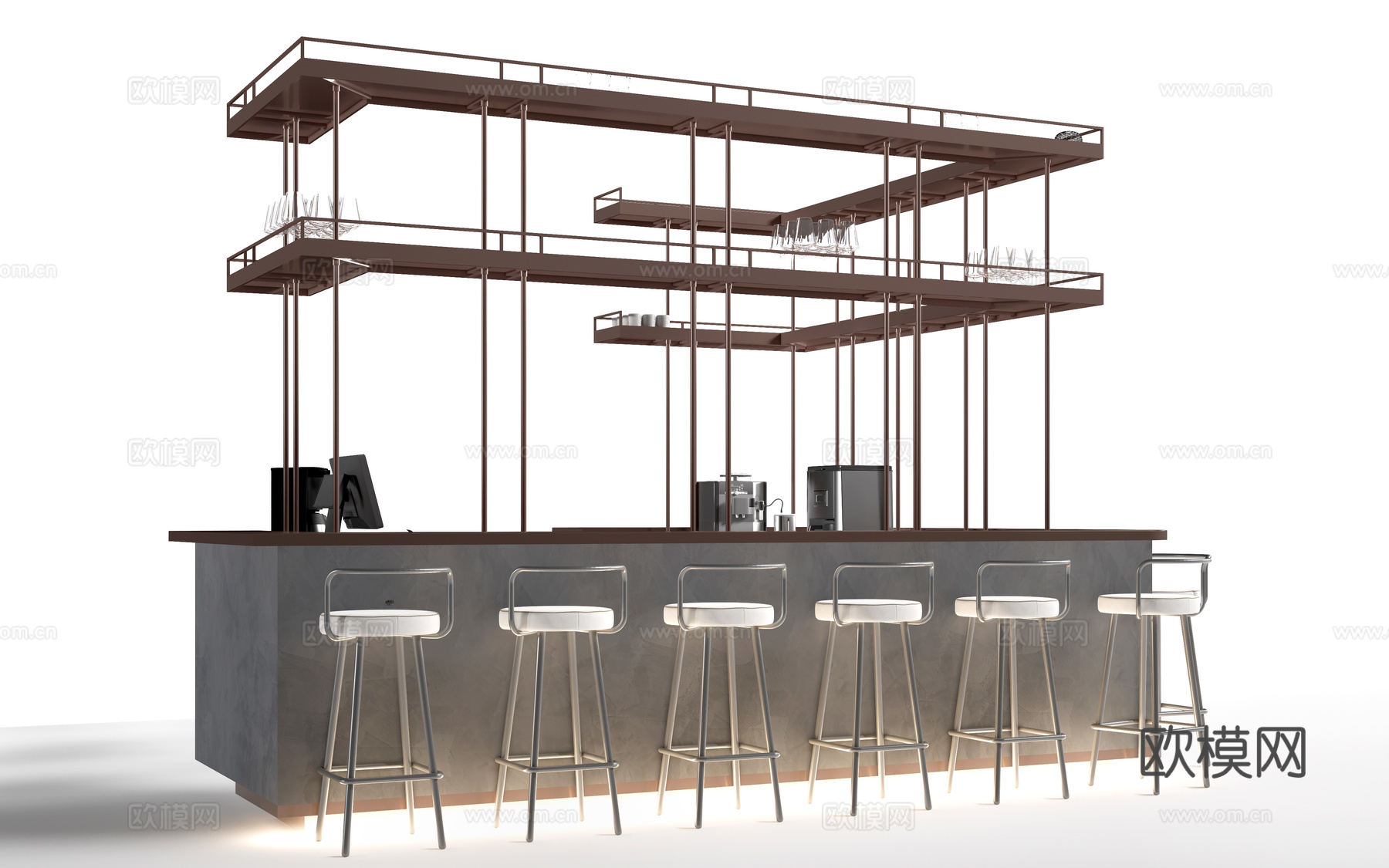 现代咖啡吧台 酒吧台 前台 收银台 操作台su模型