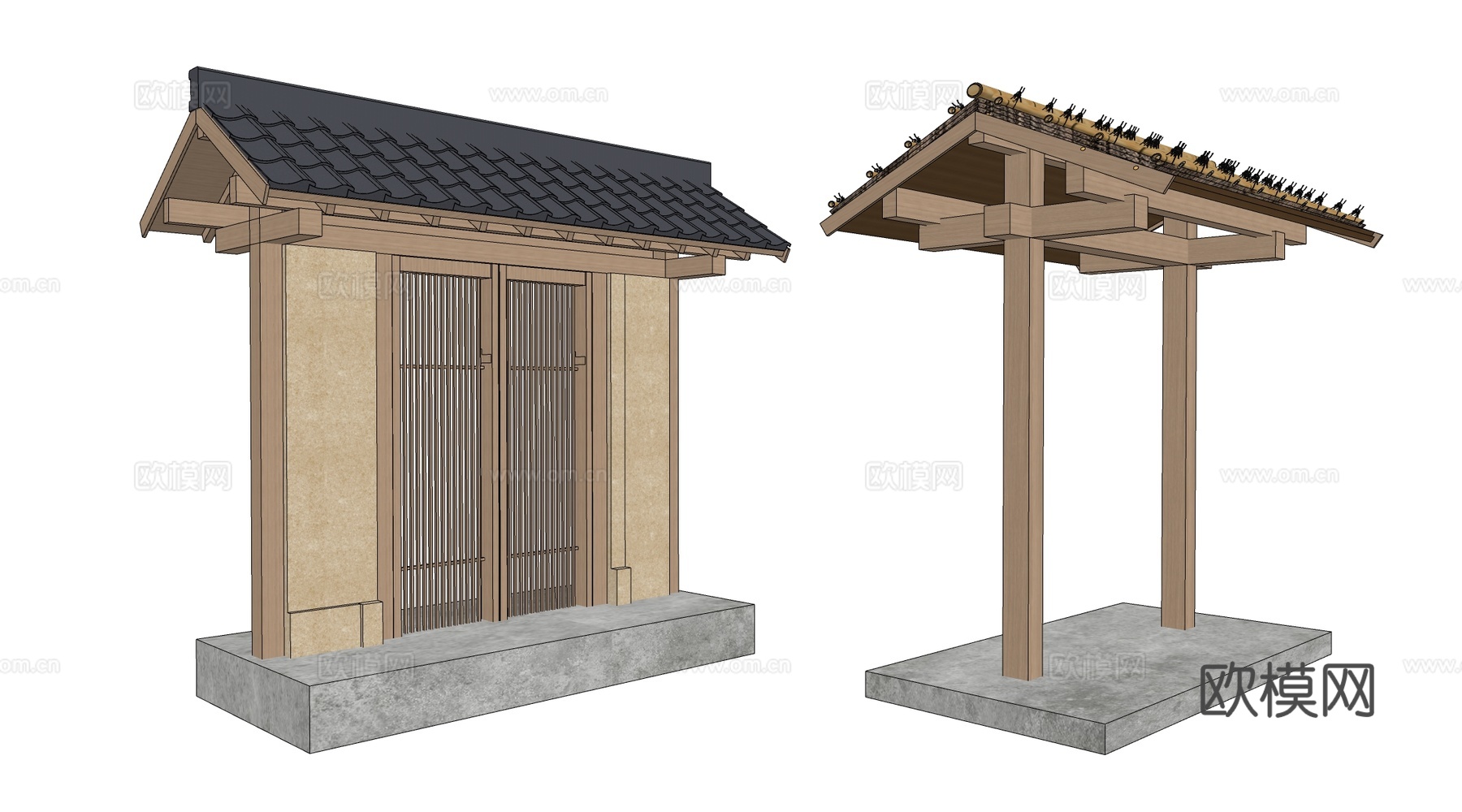 新中式庭院门 景观门头 民宿门头su模型