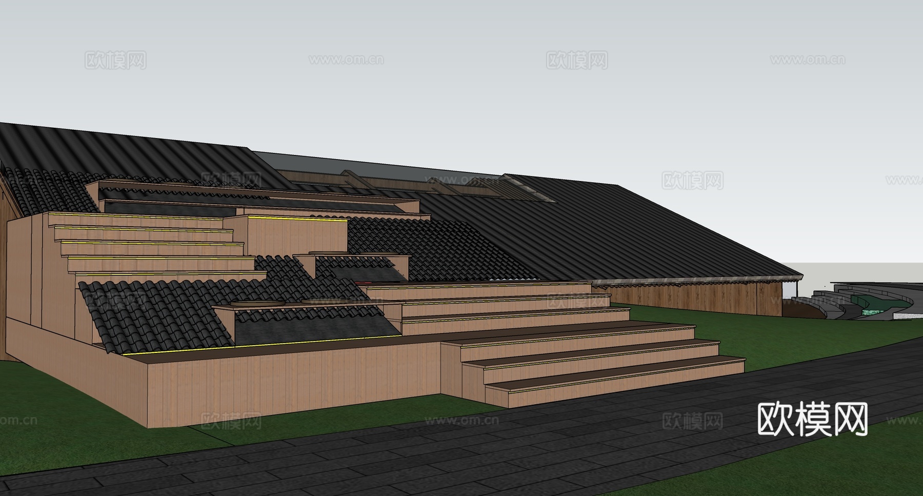 现代屋顶花园 阳台景观 庭院台阶景观su模型下载（渲染图2）